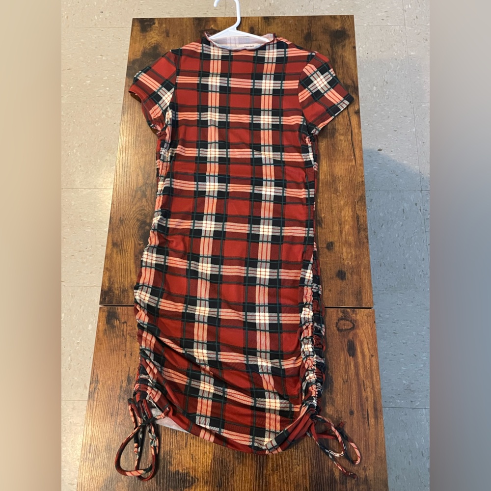Red Plaid Ruched Dress